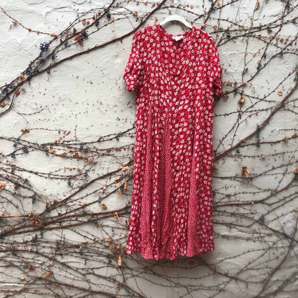 Vintage Pleated Red Maxi Dress